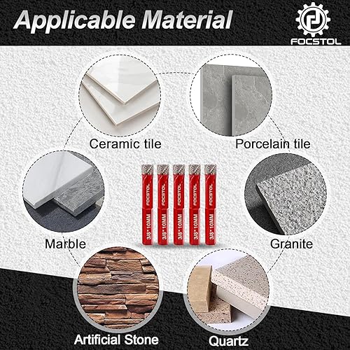 Miniatura 5 de FOCSTOL - Juego de brocas de diamante seco, 5 piezas de 0.394 pulgadas (0.394 in) con vástago hexagonal para azulejos de porcelana de cerámica,