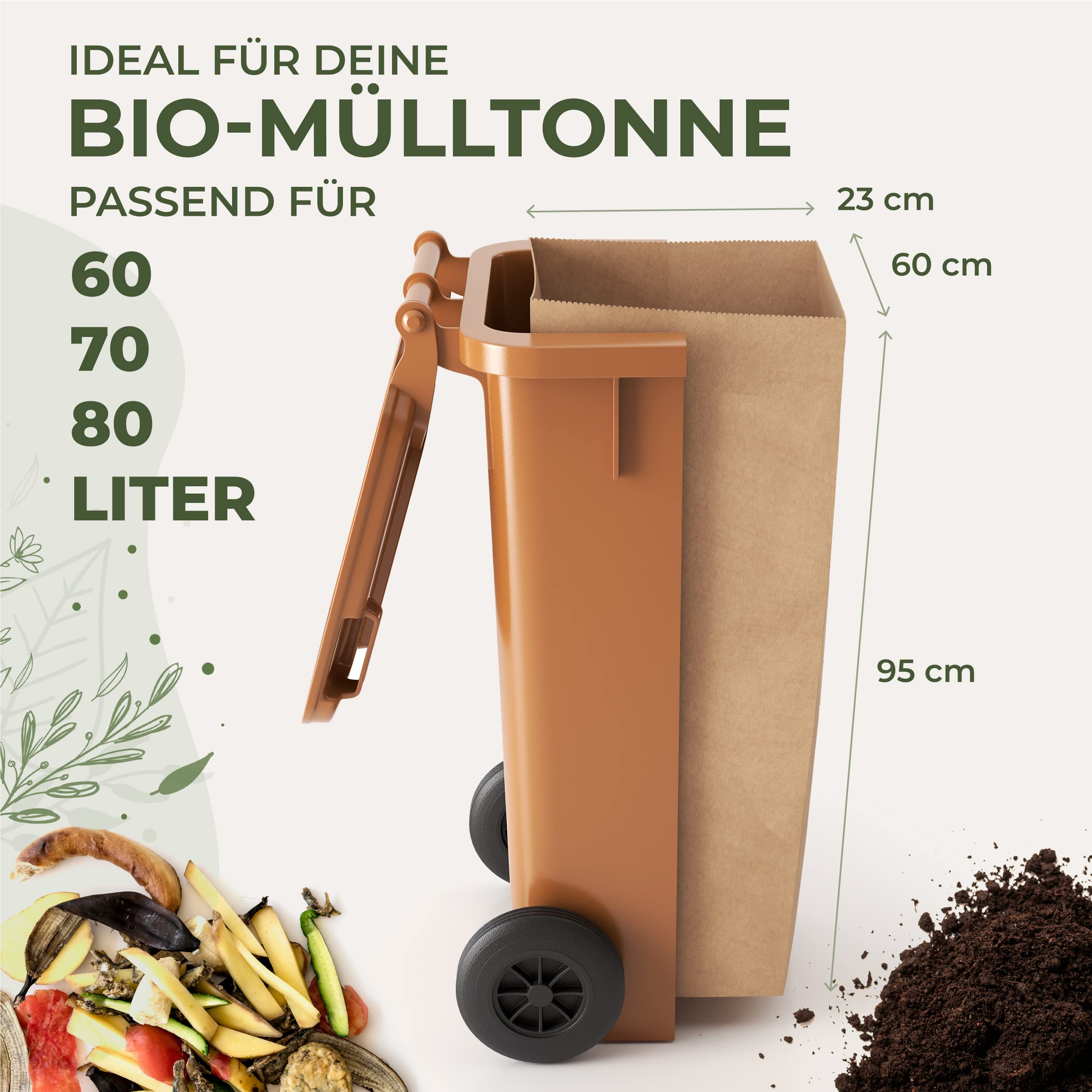 BIOGLÜCK® Biomüllsäcke 60L & 80L [25 Stück] | Flexibel anpassbar für 60 und 80 Liter Biotonnen | Extra reißfest & nassfest
