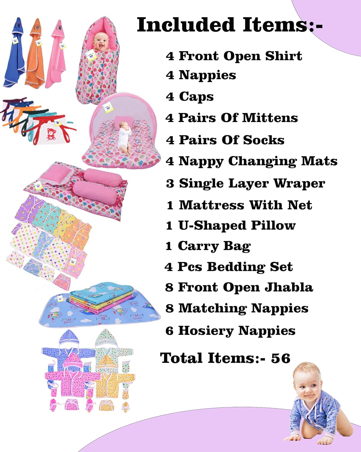 Toddylon 56 in 1 New Born Baby Products All Combo | Baby Shower | Gift Set | Hospital Kit | Baby Clothes | Baby Bedding | Infants Essentials | Maternity Kit (0-6 Months, Multicolor) 3 81gWcvcodcL. SL1500