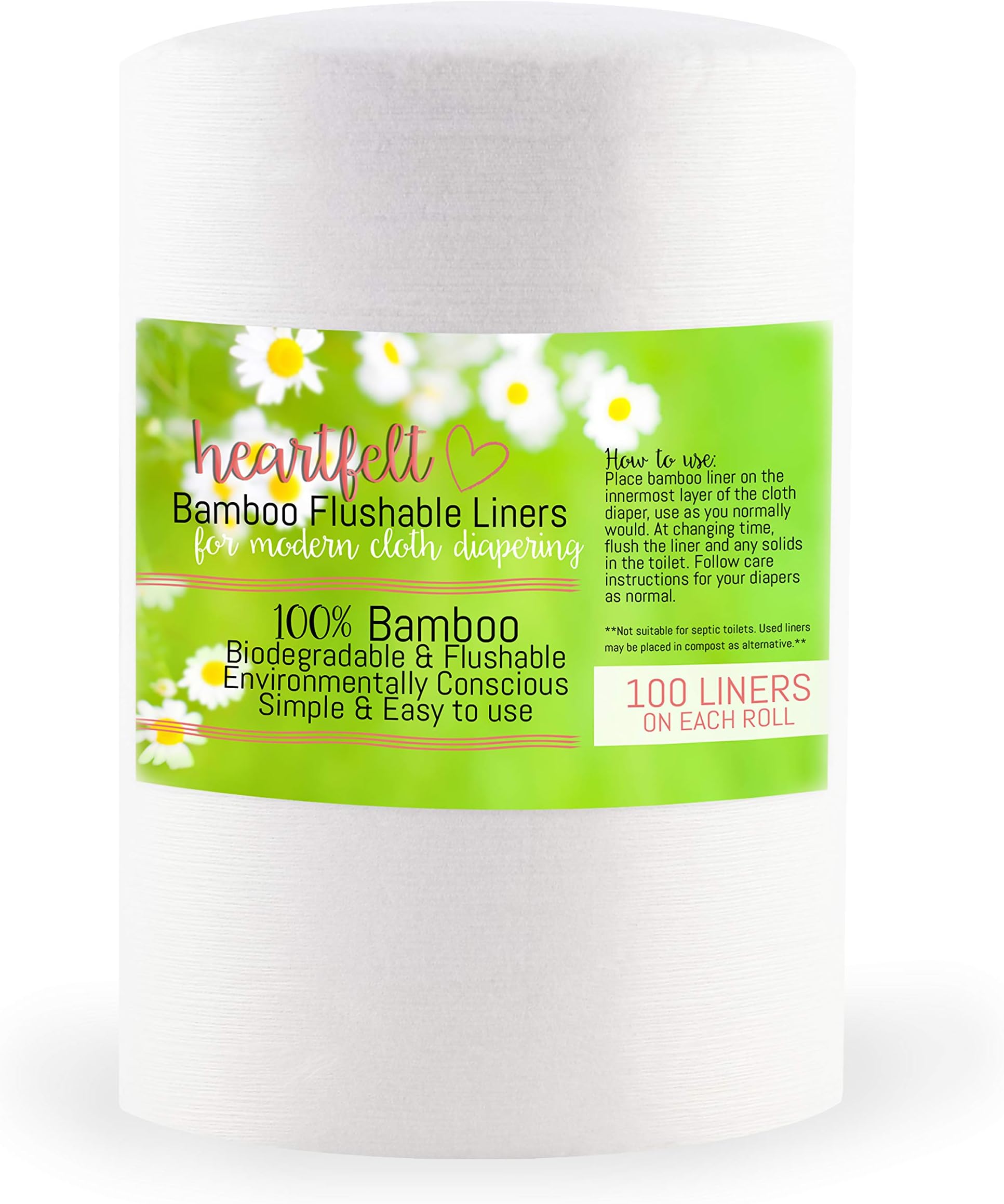 Heart Felt Bamboo Cloth Diaper Liners, 100 Sheets by Heart Felt