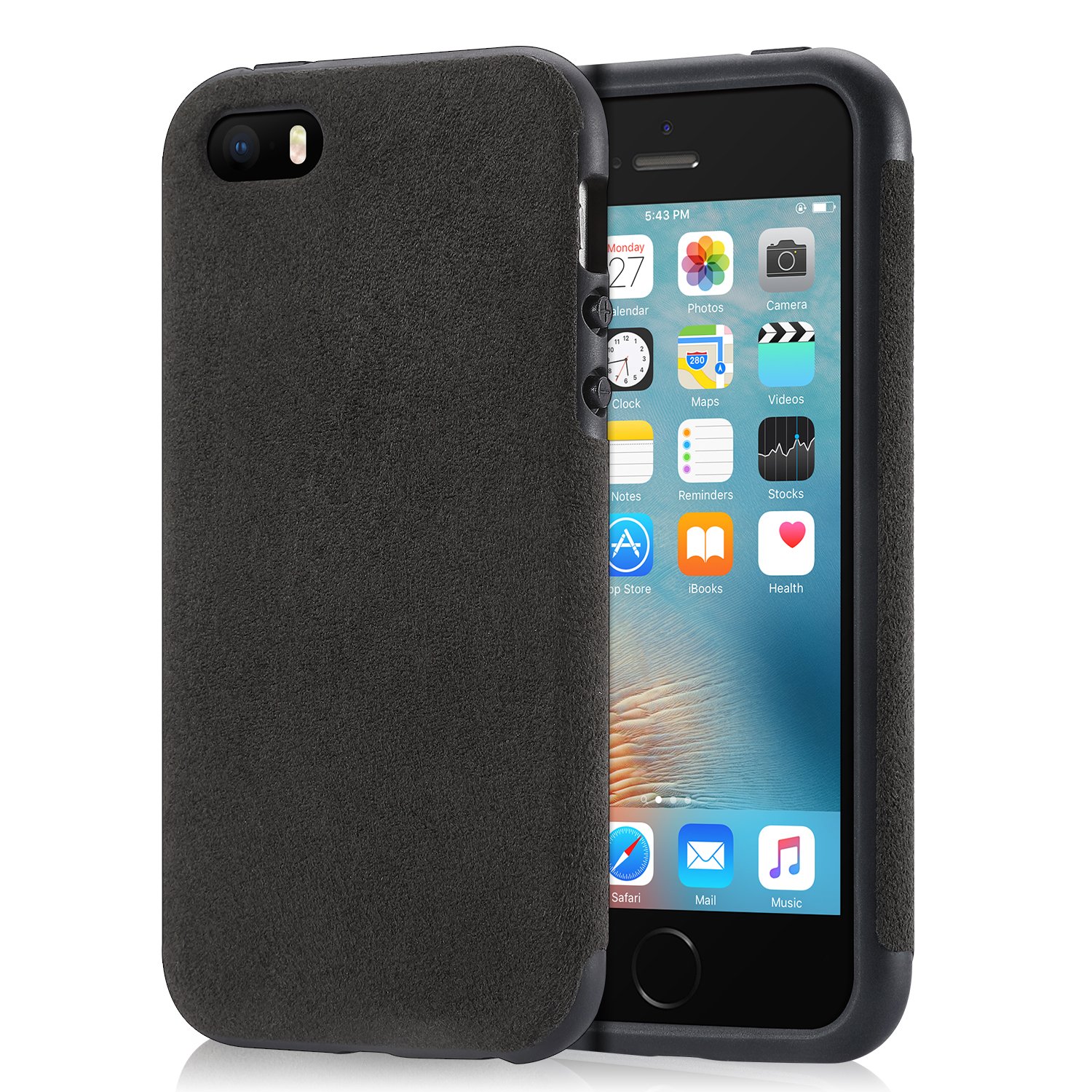 Mthinkor iPhone SE Case Rugged TPU Bumper Shockproof Drop Protection Cover Case Made of Alcantara Material for iPhone SE and iPhone 5S 5 (Black)