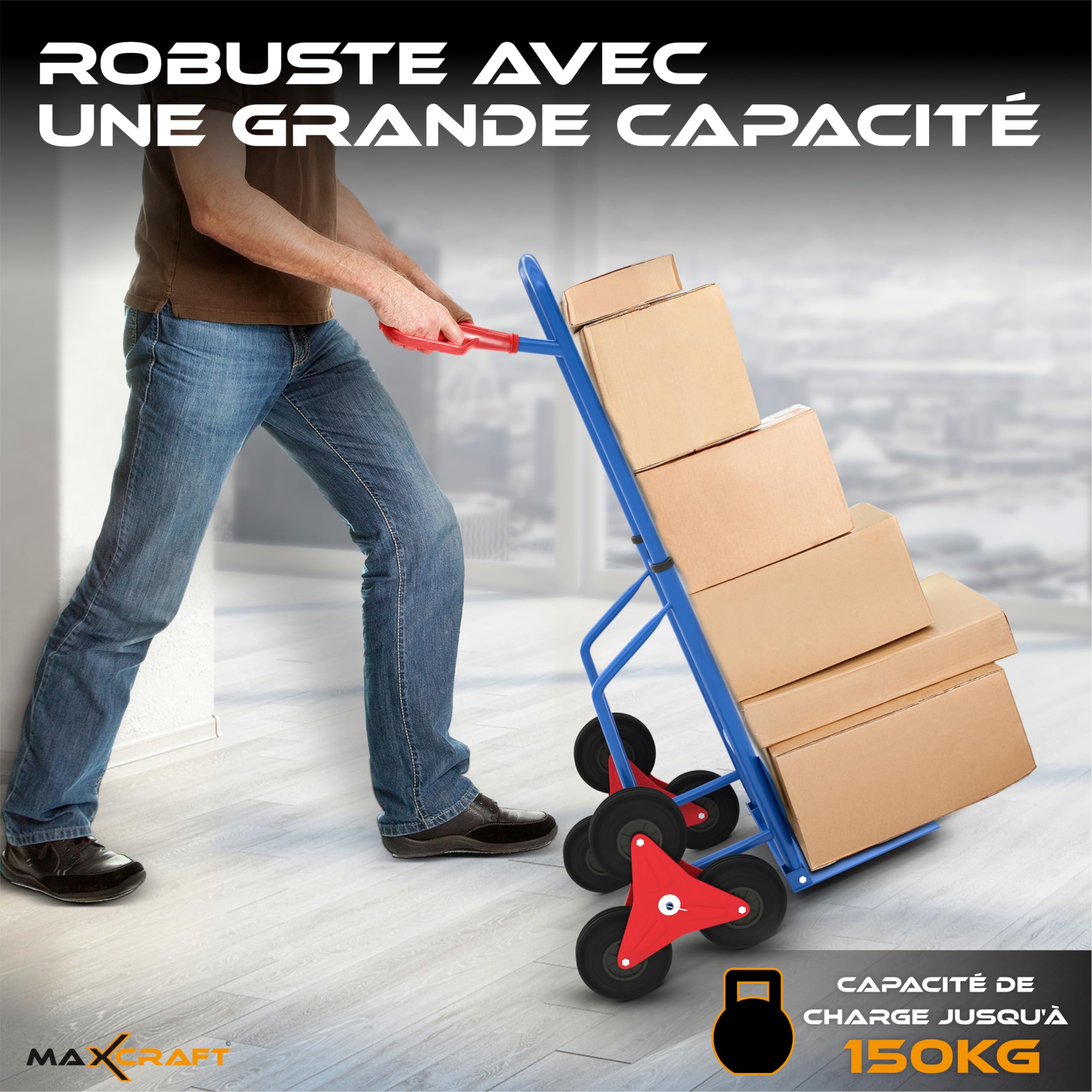 Diable Pliable Chariot de Transport Charge Max 150 kg Multi-Purpose Escalier 6 Roues pour l'Intérieur Extérieur