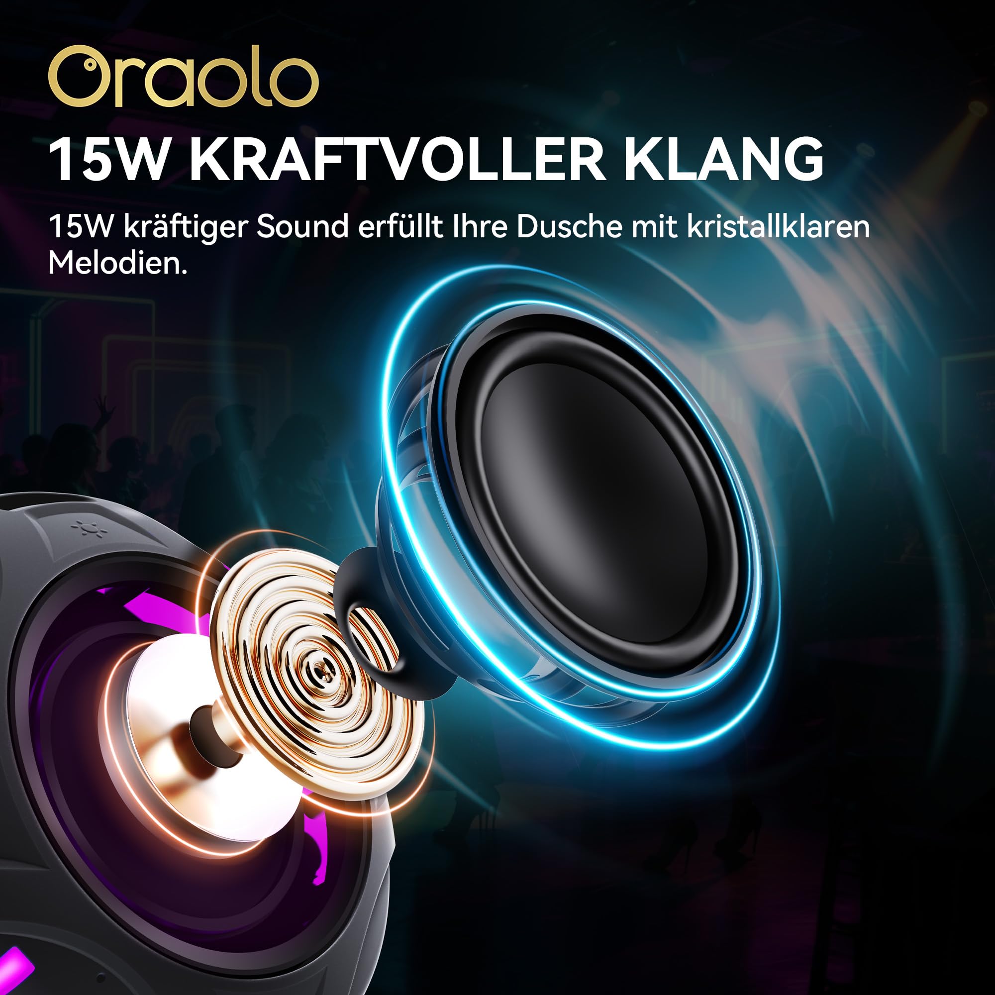 oraolo Cassa Bluetooth Doccia Altoparlante Portatile | IPX7 Impermeabile Bluetooth 6.0 con Luce LED 10H TF/USB Wireless Speaker per Viaggi Doccia Esterno