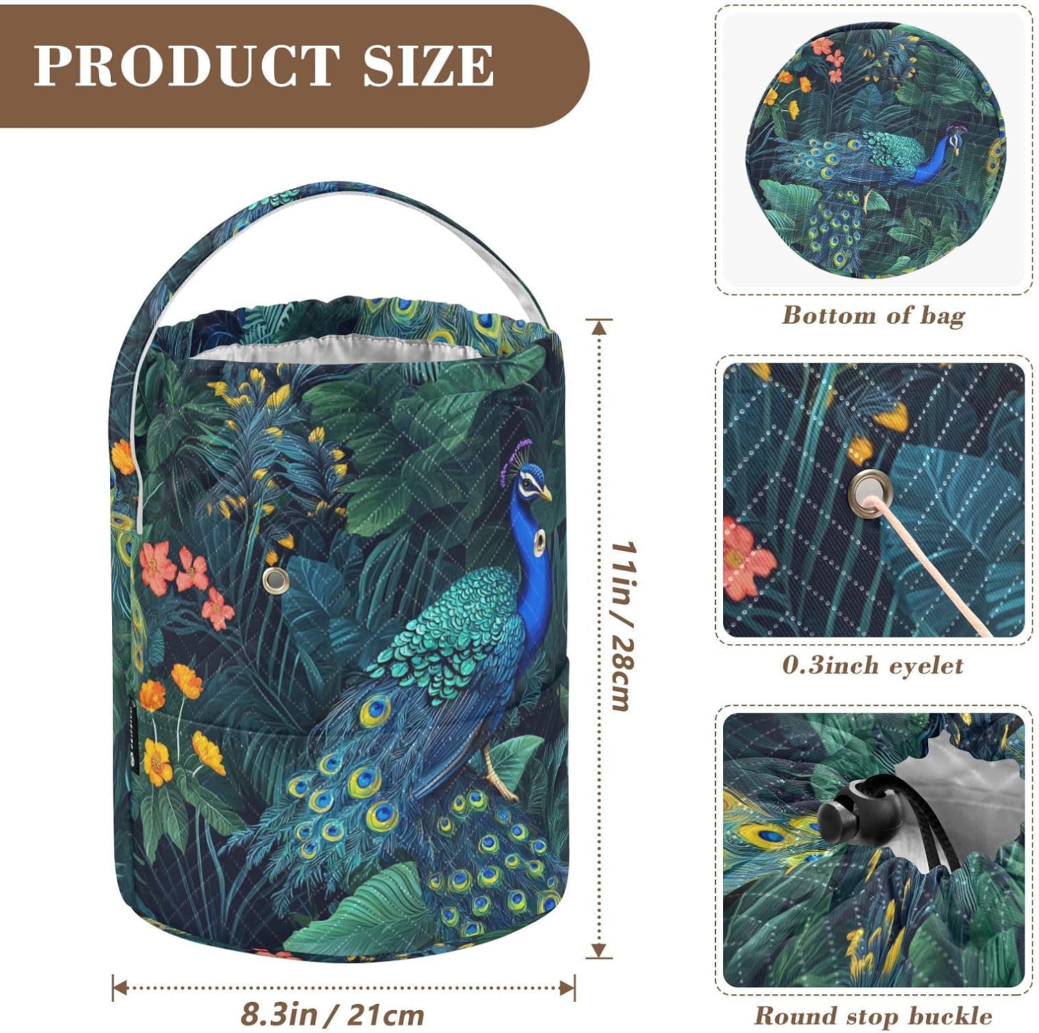 Yarn Bag Small Crochet Bag Drawstring Yarn Storage Organizer Knitting Project Bags Potable Yarn Holder with Holes Handle Crocheting Needles Knitting Accessories Green Peacock Tropical Rainfor