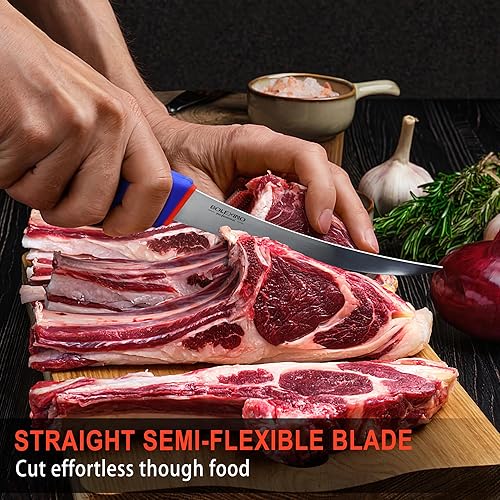 Vista 17 de Cuchillo de deshuesado recto flexible de 6 pulgadas con agarre suave antideslizante y hoja afilada para deshuesar carne o pescado, preparación