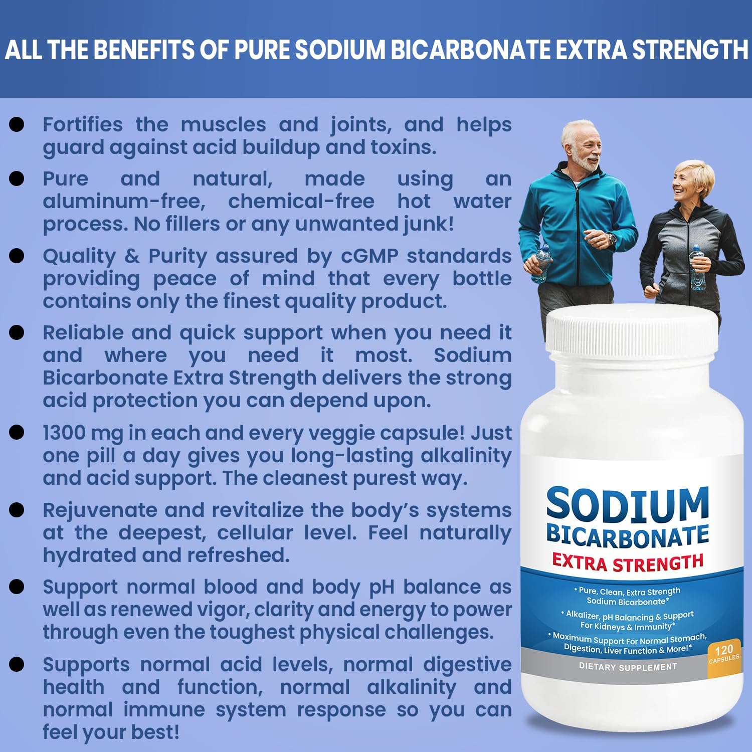 Sodium Bicarbonate Capsules Extra Strength 1300mg Organic Use No Junk. 1 Sodium Bicarbonate Capsule is 1300mg. Pure Sodium Bicarb Tablet