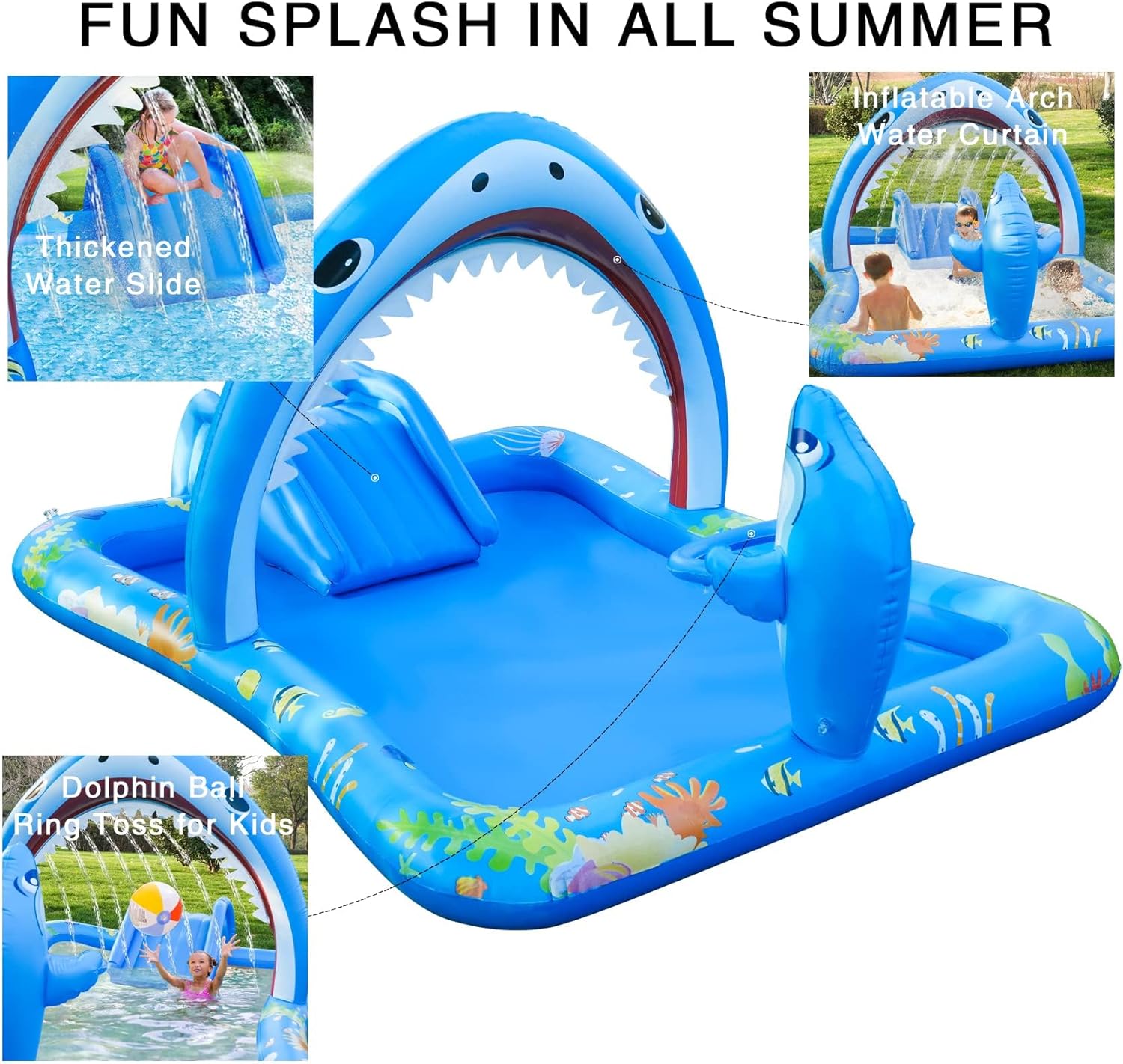 Onory Inflatable Kiddie Pool Inflatable Play Center Kids Pool with Water Slide, Water Sprayers Toddle Pool with Play Ball Hoop Wear-Resistant Thickened Swimming Pool for Toddler Kids - Image 4
