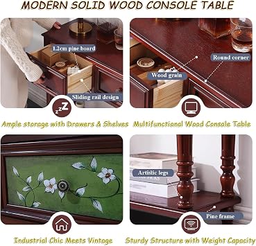 2 Tier Console Table with Storage Narrow Long Modern Entryway Sofa Tables Farmhouse Wooden Shelf Stand Behind Couch for Entrance Hallway Living Room(100 * 30 * 79cm)