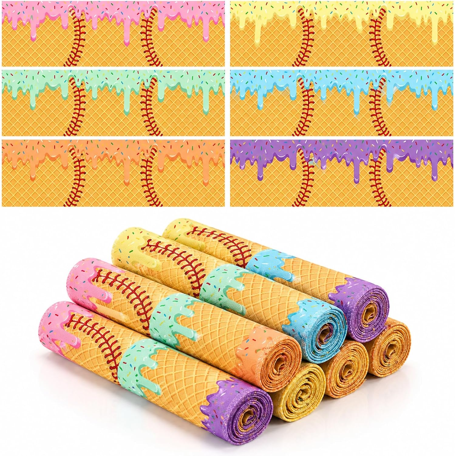 Batiyeer 12 Pcs Baseball Ice Cream Drip Cooling Towels 40 x 12 Inch Softball Team Gifts Towel Microfiber Breathable Chilly Ice Towels for Gym, Camping, Outdoor Sport Hot Weather