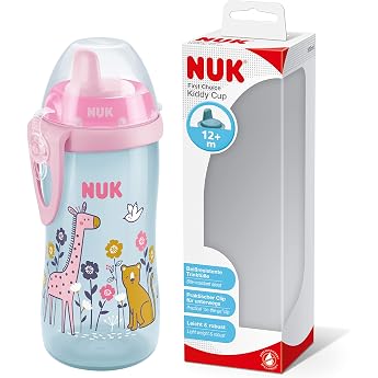 NUK Kiddy Cup Toddler Cup 12+ Months 300ml Leak-Proof Reinforced Mouthpiece Clip & Protective Cap Pink