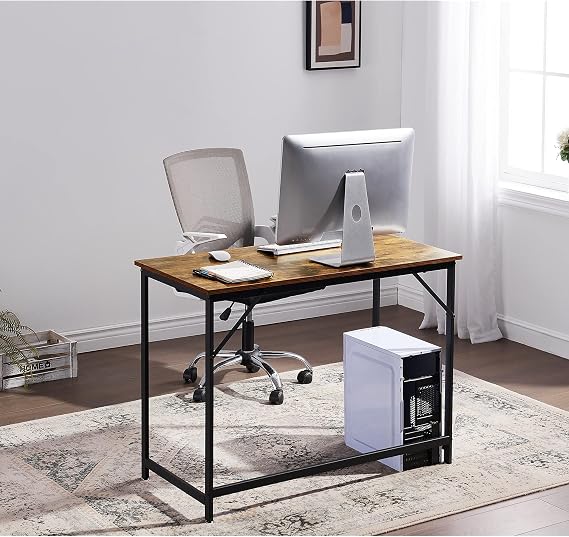 ivinta Computer Desk, Industrial Home Office Desk with Metal Frame, 40 Workstation for Small Spaces Living Room Bedroom Single (Vintage, Easy Assemble)