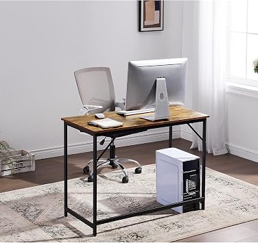 ivinta Computer Desk, Industrial Home Office Desk with Metal Frame, 40 Workstation for Small Spaces Living Room Bedroom Single (Vintage, Easy Assemble)