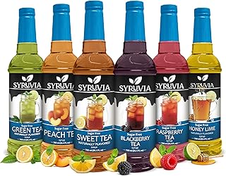 Syruvia Sugar Free Tea Syrup Variety Pack – Sweet Tea & Fruit Flavored Water Enhancer – Drink Mix for Iced Tea, Lemonade, Cocktails & Beverages – Zero Sugar, Low Calorie, 25.4 Fl Oz Bottles (6 Pack)