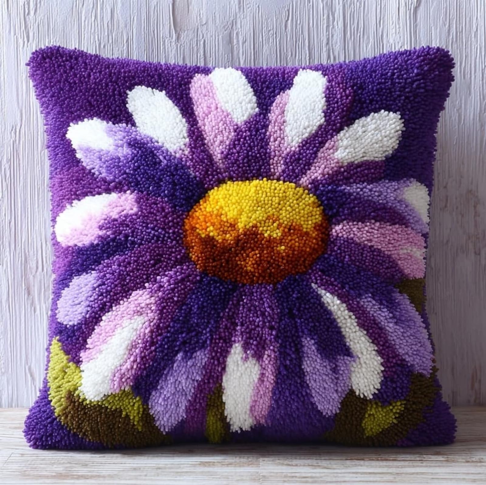 WallustrioaW Latch Hook Cushion Kit 43x43cm,Daisy