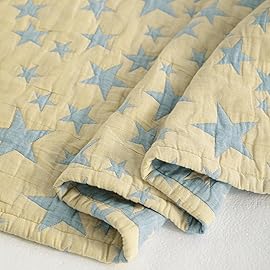 NTBAY 3 Layer Toddler Blanket, Muslin Cotton Jacquard Bed Blankets, Lightweight Thermal Baby Blanket, Super Soft and Warm Crib Blanket for All Seasons, Decoration Gift, 30x40, Blue and Yellow Star