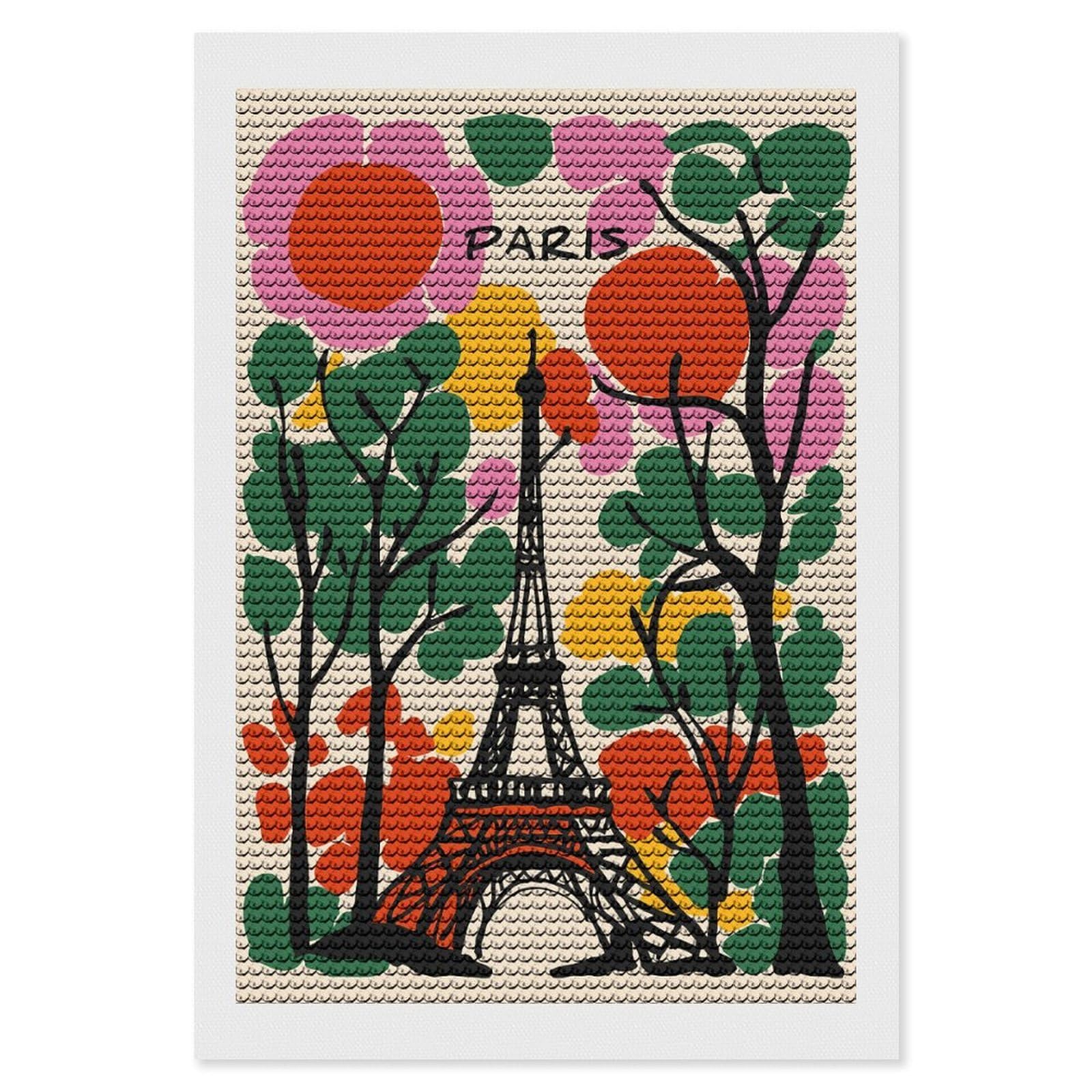 Junmoney Paris Eiffel Tower Colorful Illustration Diamond Painting Kit 8"x12", Festive Craft Gift, Bedroom Decor, Full Kit Included, Creative Gift Idea