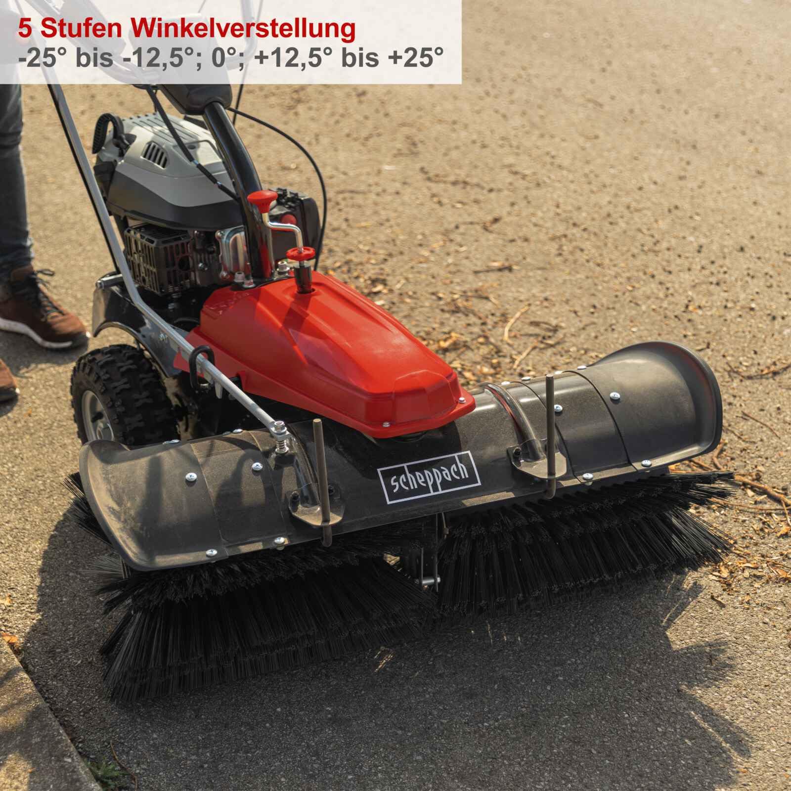 Scheppach Benzin Kehrmaschine - E-Start SC2200PE 4,9 PS - Kehrbreite 100cm | 70L Box | Schneefräse | 3 Vorwärts & 1 Rückwärtsgang | inkl. Auffangbehälter & Schneeschild | Schneeschieber | Schneeräumer