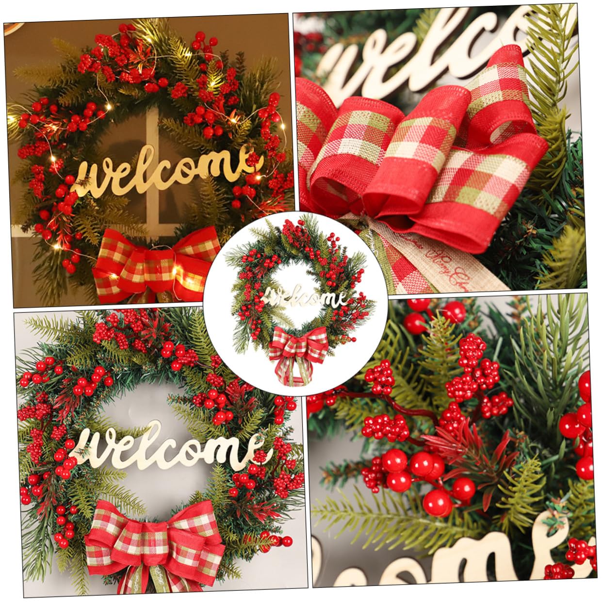 Guirnalda Navideña Brillante de Bayas Navideñas Colgante para Puerta o Pared Guirnalda Luminosa Decorativa para Decoración de Invierno