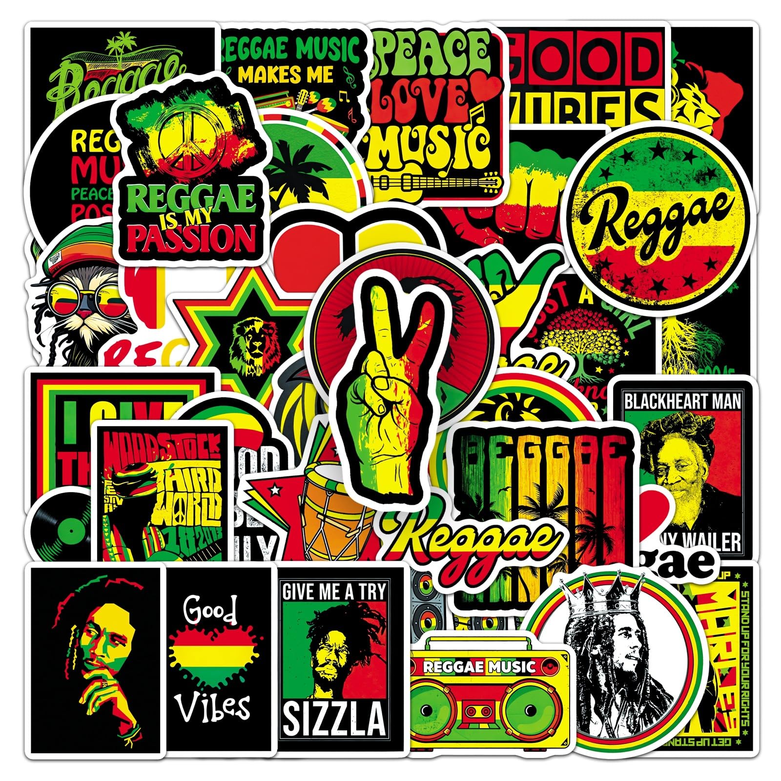 50 Pcs Reggae Rasta Music Vinyl Stickers Waterproof Self Adhesive