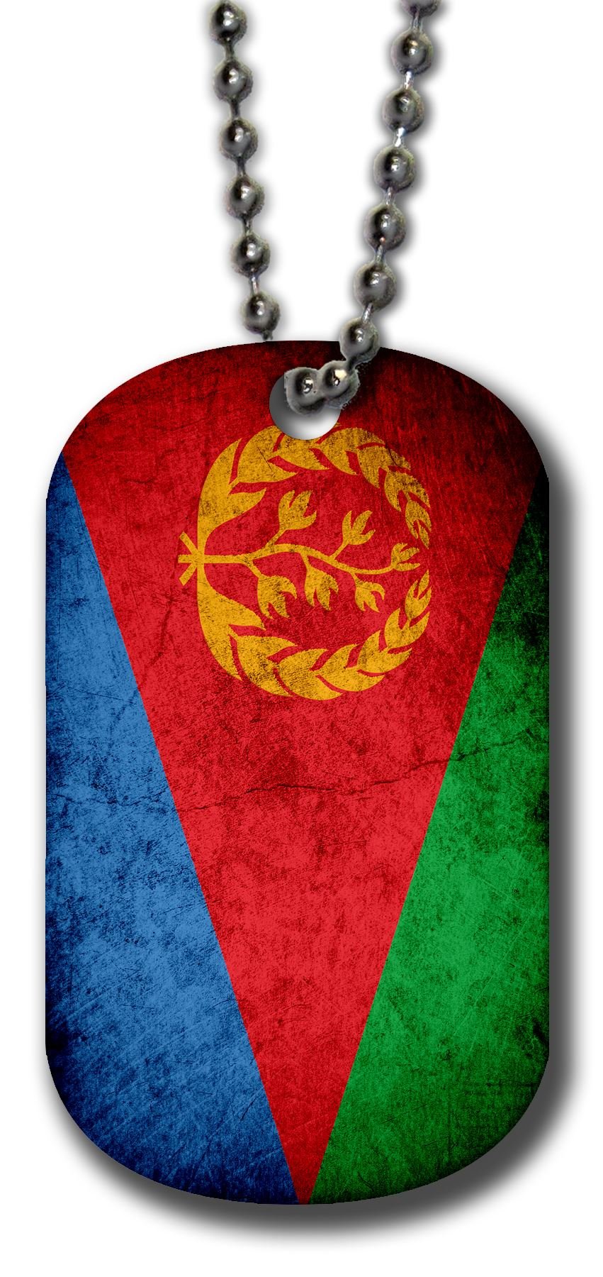 Aluminum Dog Tag Necklace and Key Ring - Flag of Eritrea (Eritrean) - Rustic