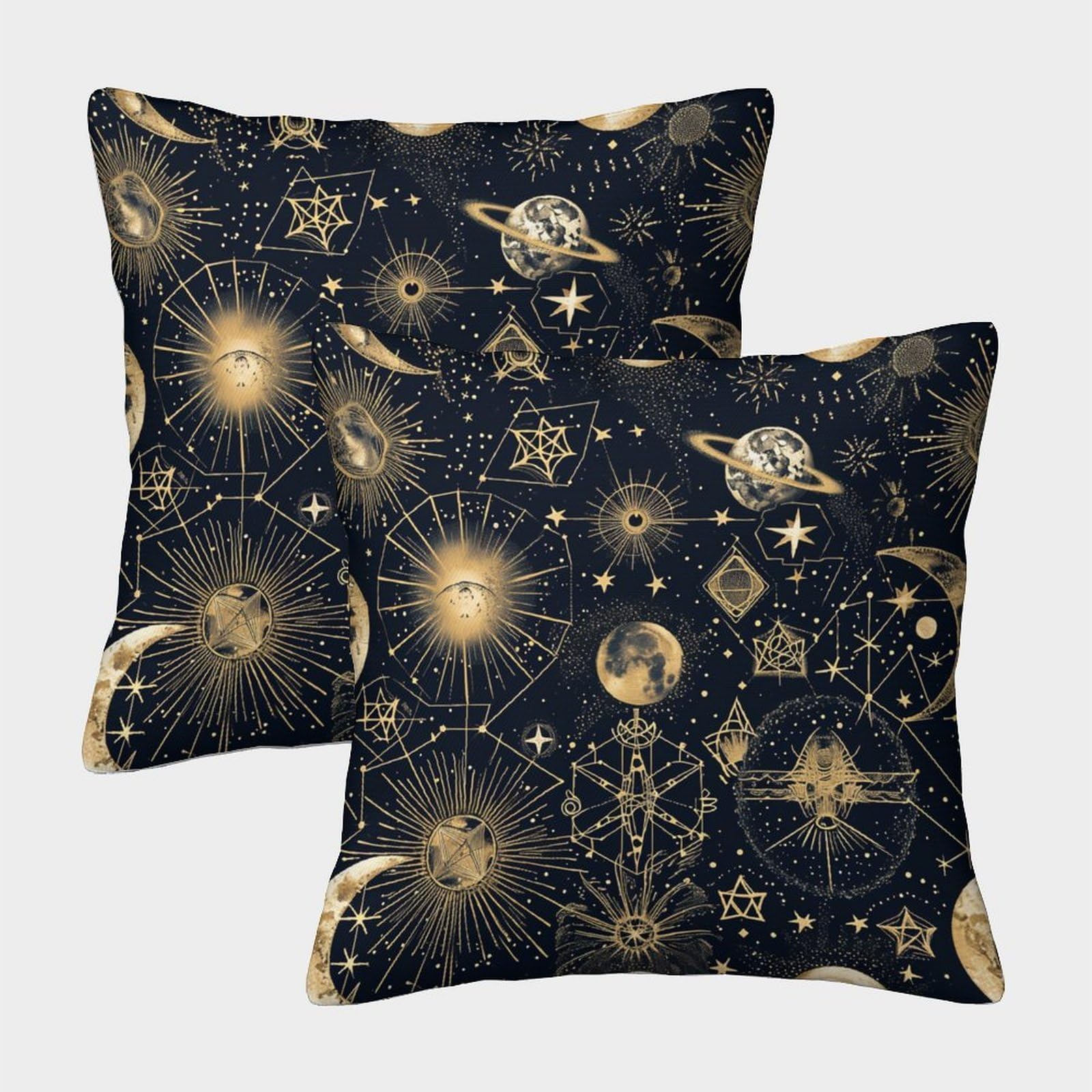 kaiyun 2 Pack Geometric Patterns, Mystical Symbols Luxury Digital Printed Soft 3D Themed Square Cushion Cover 50x50cm
