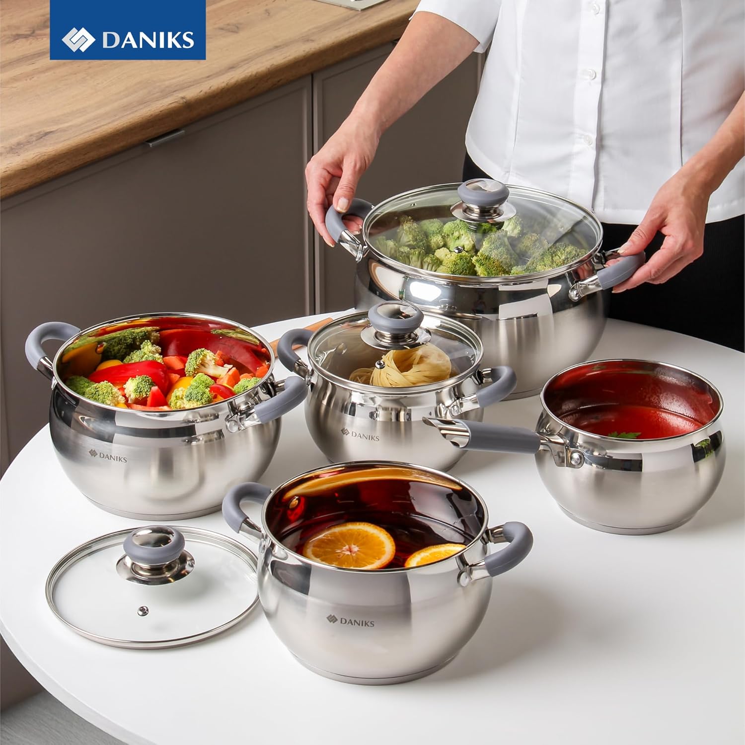 Daniks Modern 2 Quart Stainless Steel Stock Pot with Glass Lid, Tri-Ply Bottom for Even Heating, Induction Compatible, Dishwasher Safe, Heatproof Handles - Image 9