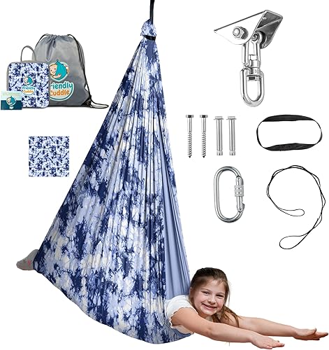 Miniatura 16 de Columpio sensorial de interior para niños o exteriores – Soporta 300 libras, doble capa y giro de 360°, hamaca de terapia de compresión calmante