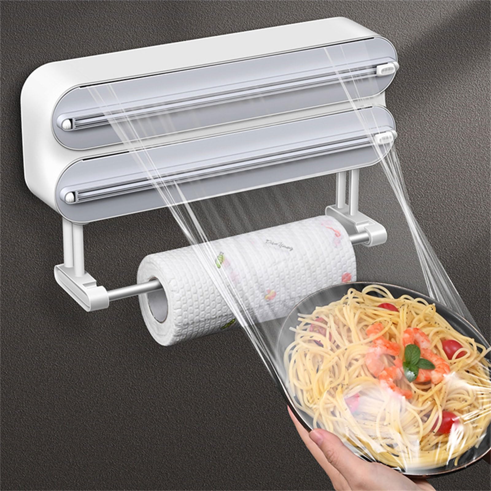Taglierina Magnetica per Pellicola Trasparente Pratico Rack Stoccaggio in Foglio Alluminio Organizer Pellicola Trasparente Rotoli Montaggio Frigorifero Rack da Taglio Taglierina E