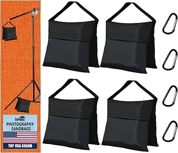Eurmax USA 4-Pack Sandbag Weights,Photography SandBags for Light Stands and Video Equipments,Heavy Duty Saddlebags for Backdrop Stand,Tripod,Canopy,Umbrella Base,Fishing Chair and Picnic Table