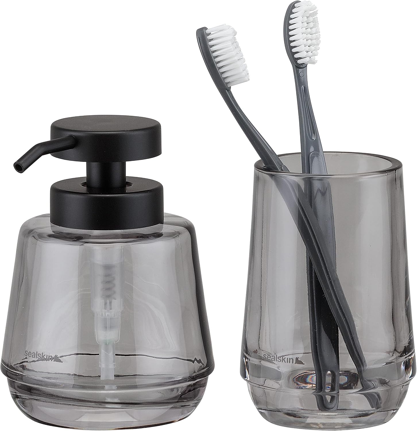Sealskin Mood Bathroom set - Soap dispenser 380 ml - Toothbrush tumbler - Grey, 2 parts - Image 3