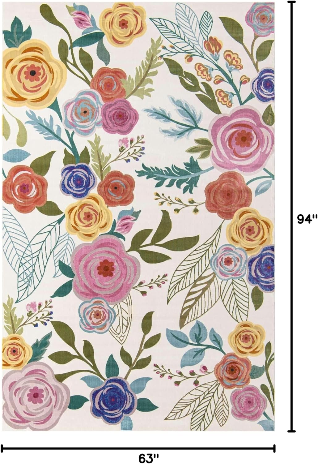Unique Loom Blossom Collection Area Rug - Ashley (5' 3" x 7' 10" Rectangle, Ivory/ Light Blue)