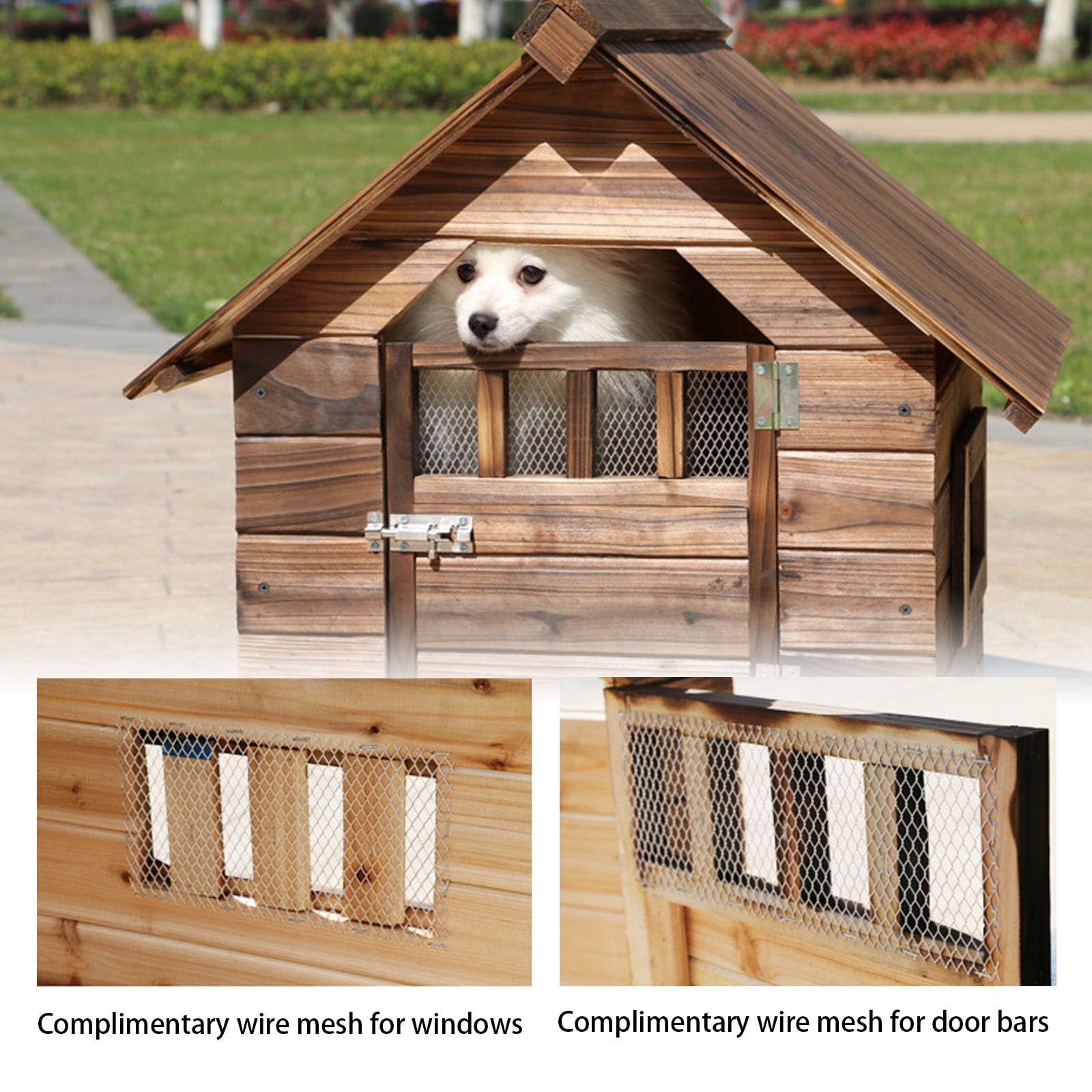 Hundehütte Outdoor große Hunde, hundehütte Holz, hundehütte isoliert, herausnehmbarer Boden, Hundehütte für den Außenbereich mit Sonnenblende für kleine, mittlere und große Hunde(56x45x48cm)