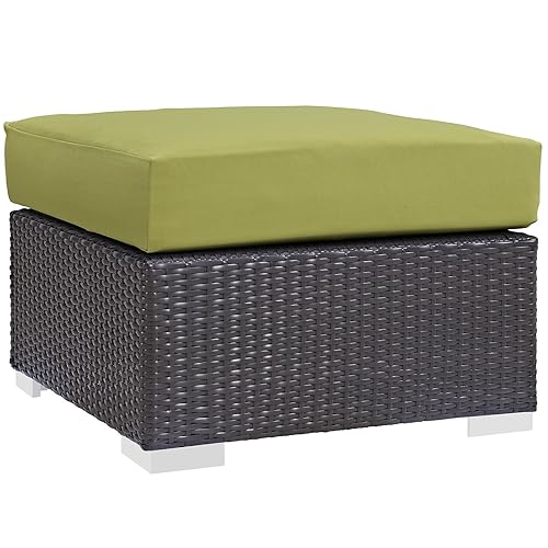 Convene Wicker Rattan Outdoor Patio Square Ottoman in Espresso Peridot
