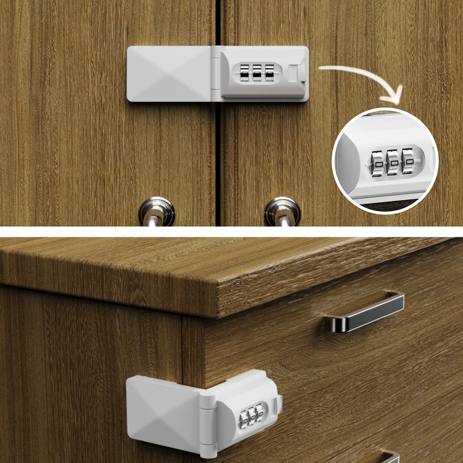 Photo 1 of 2 Pack Drawer Locks Baby Proofing Keyless Password Code Dresser Child Proof Locks Cabinet Combination Owners Closet Baby Safety Lock Latches for Bedstand Furniture Corner Edges (2, White)