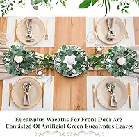 Vista 4 de Redbaker 6 piezas Corona de Eucalipto de 12 pulgadas Hojas Verdes Artificiales Coronas de Vegetación para Puerta Principal Casa de Campo Decoración