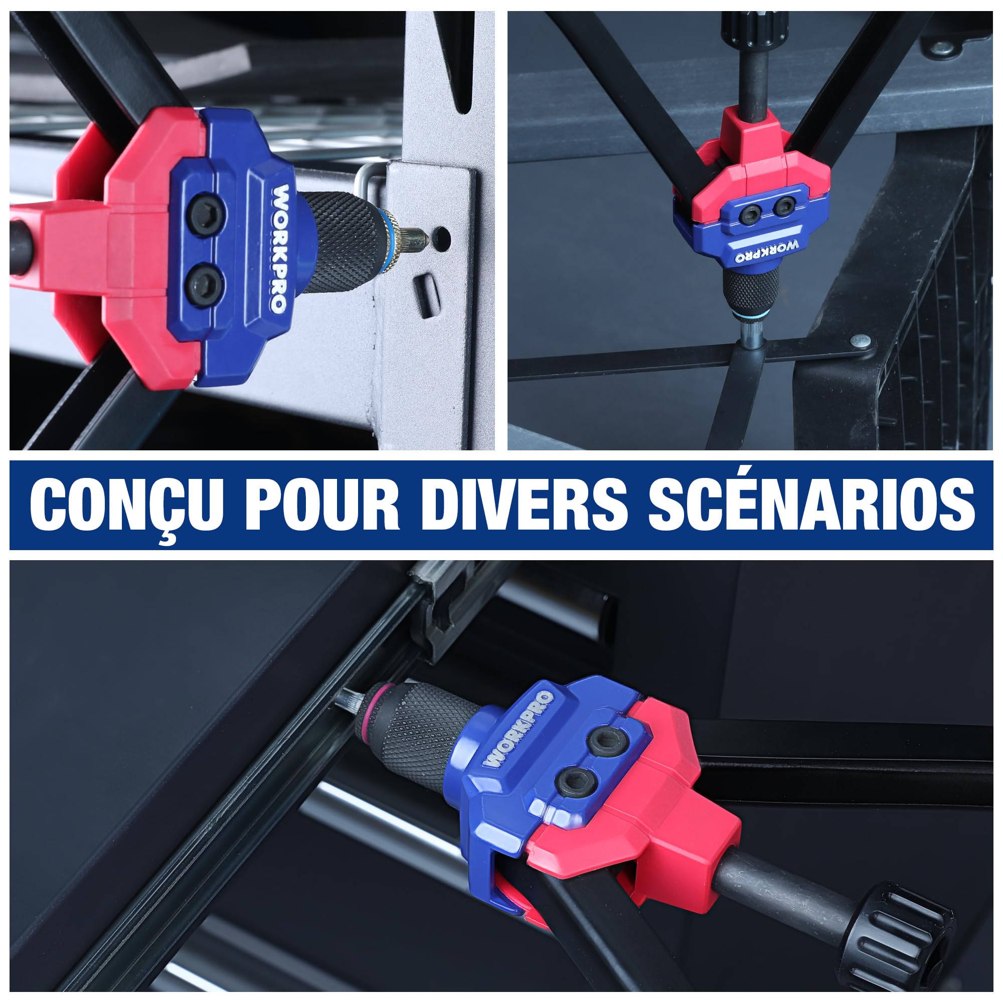 WORKPRO Outil à riveter, 40,6 cm avec 11 mandrins métriques et SAE, ensemble d'outils à rivets manuels avec 185 rivets filetés, riveteuse manuelle avec étui de transport | avec 11 Mandrins Métriques et SAE, Assortiment de 185 Écrous à Sertir, Mallette de