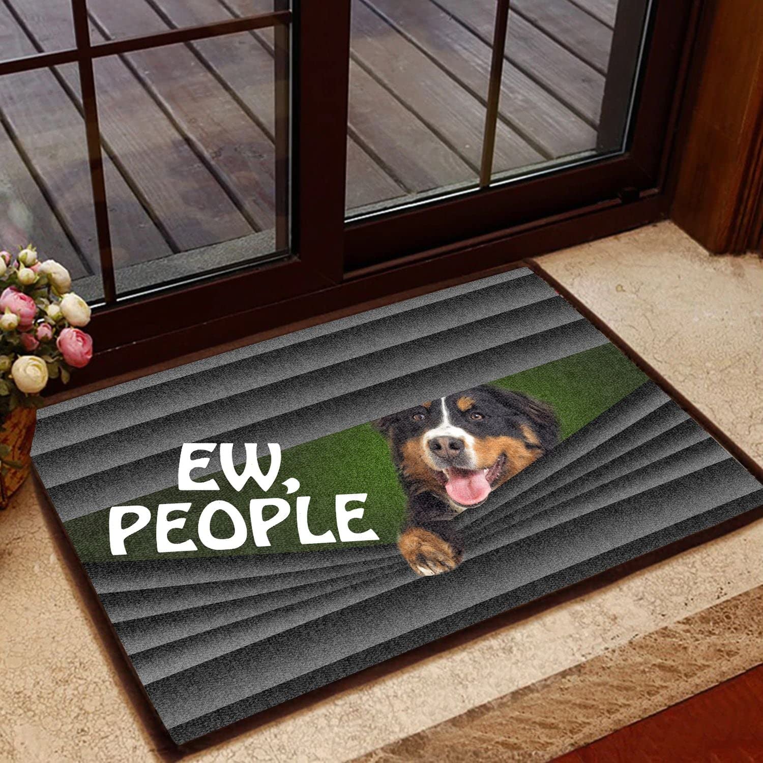 Bernese Mountain Dog Ew People Dog Doormat,Novelty Flannel Floor Mat with Non-Slip Rubber,Bernese Mountain Dog Lovers Home Decorative Welcome Doormat 30x18 Inch — image 1