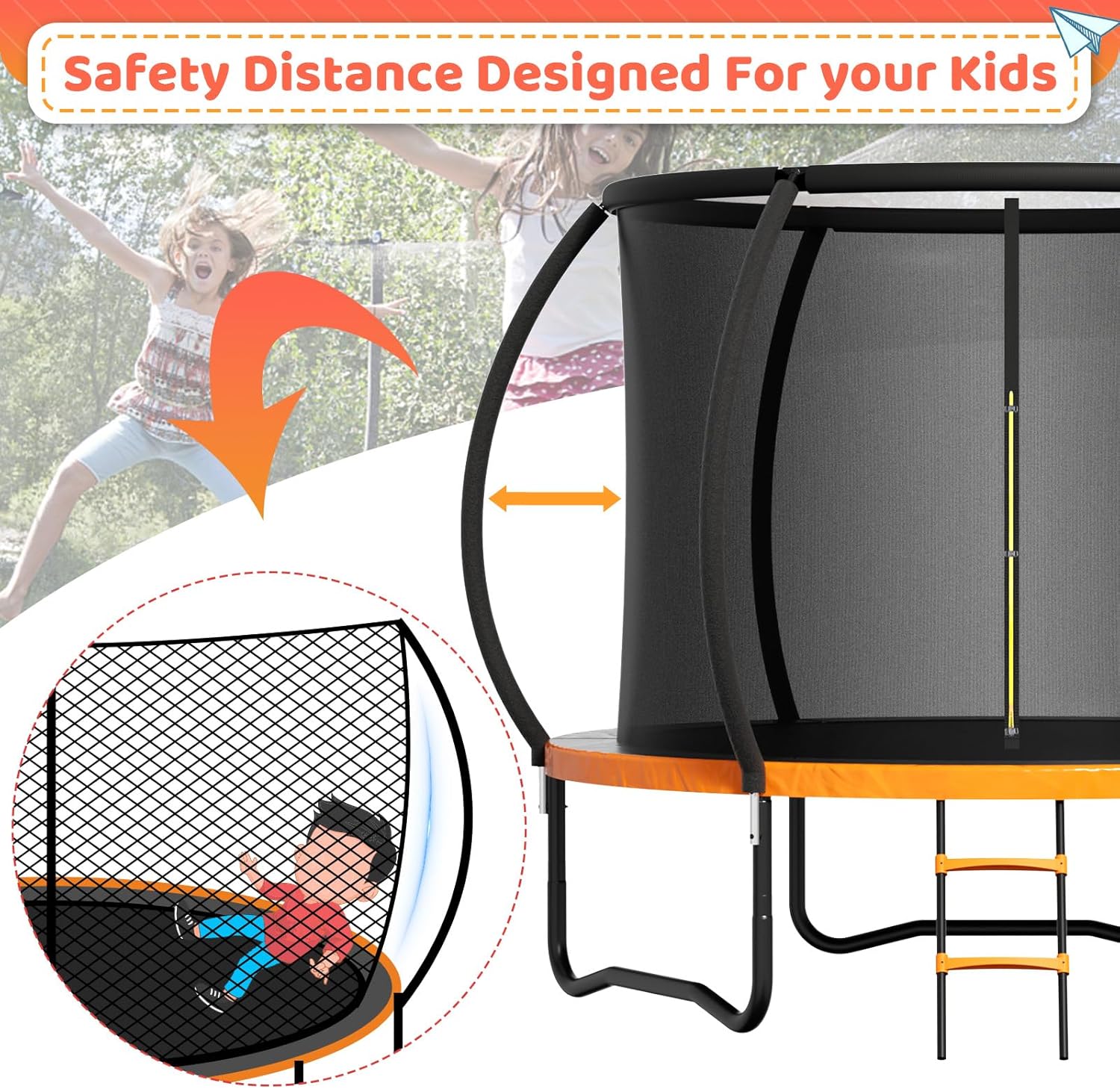 Zevemomo 8FT 10FT 12FT 14FT 16FT Trampoline Outdoor, Trampolines for Kids & Adults, Pumpkin Trampolines with Safety Net, Ladder, Coating Metal Frame, ASTM Approved Large Backyard Trampoline for Kids