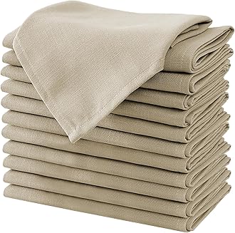 H.VERSAILTEX Cloth Napkins Set of 12 (18" X 18") Linen Textured Dinner Napkins Waterproof Extra Soft Thick Durable Reusable Napkins with Hemmed Edges for Dinners, Weddings and Everyday Use, Taupe
