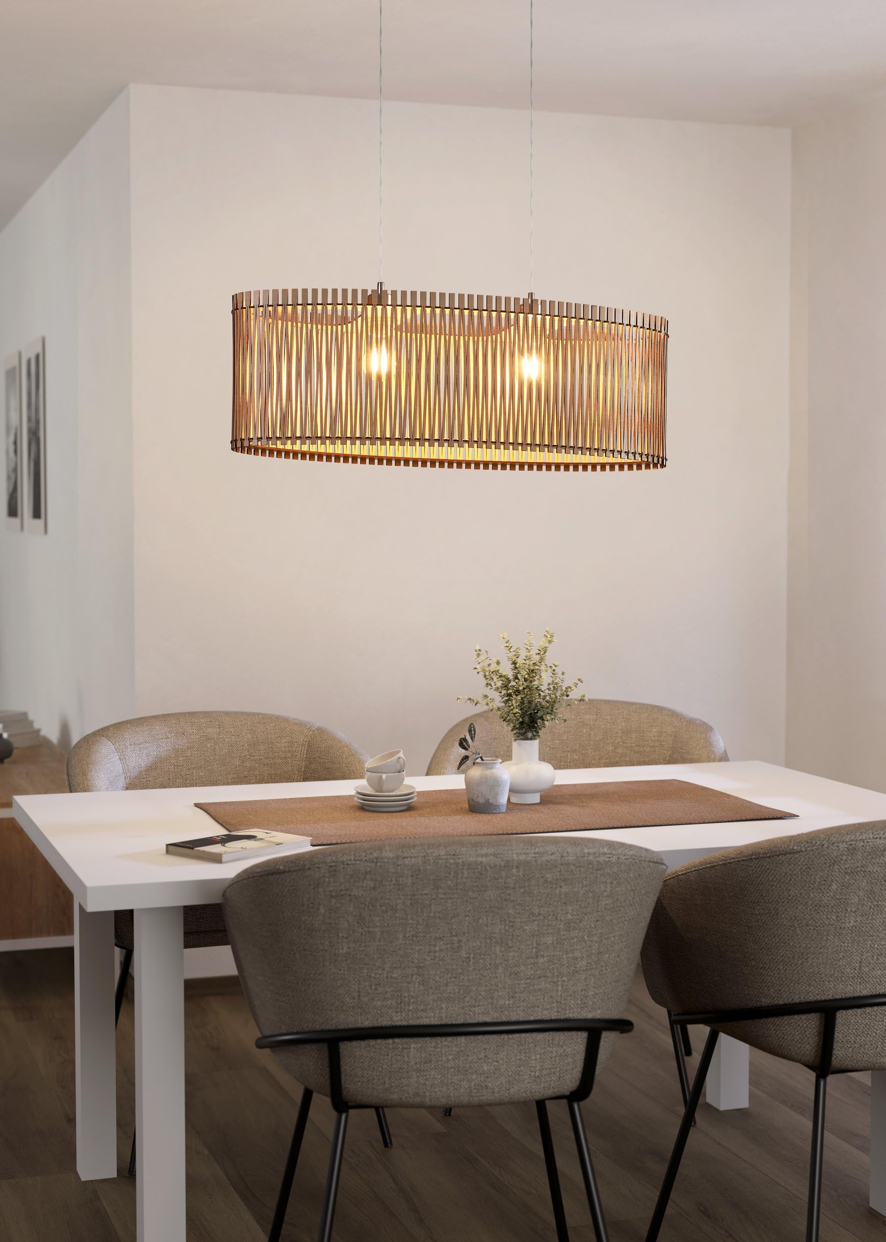 Eglo lampada a sospensione Sendero, lampada Boho, lampada a sospensione in | acciaio nichel opaco, legno acero, lampada da pranzo naturale, lampada da soggiorno sospesa con portalampada E27, 77,5 cm