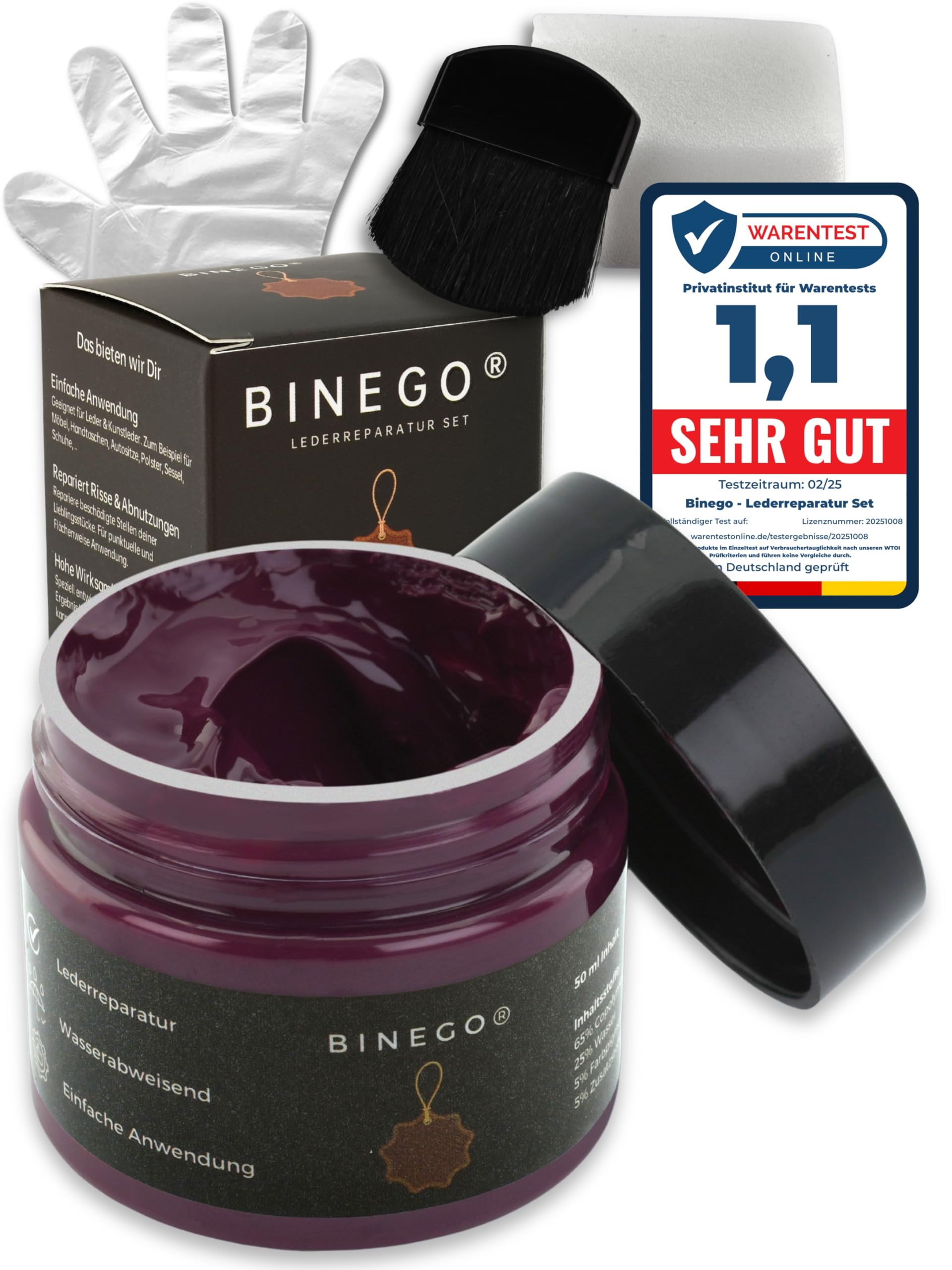 Binego® Lederreparaturset Leder & Kunstleder Reparatur Set | Lederreparatur Flüssigleder Lederfarbe Reparieren Reparaturset Aufbereitung | Farbe Bordeaux Rot