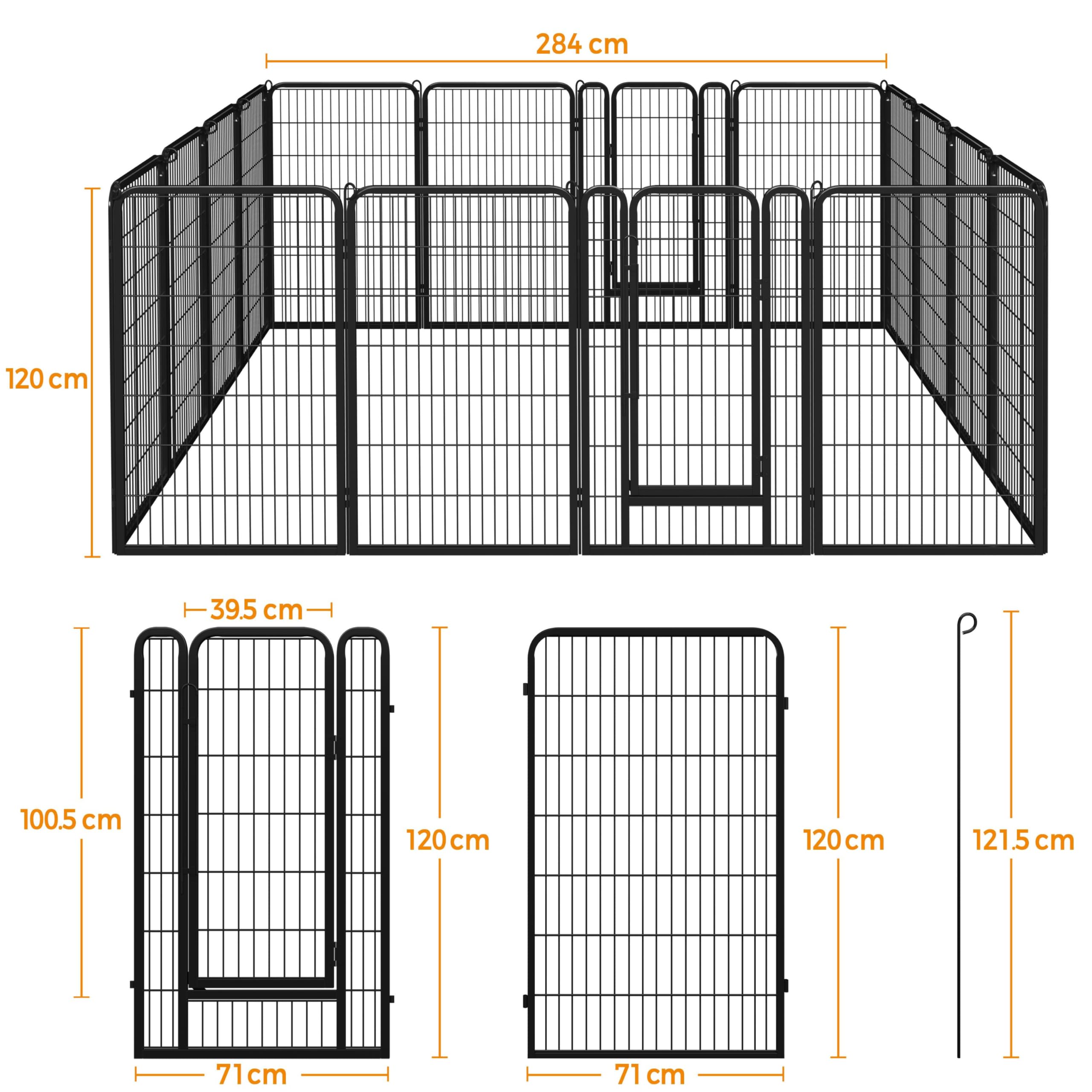 Yaheetech Box per cuccioli, 16 pezzi, altezza 120 cm, con chiusura automatica, pieghevole, per casa e giardino, colore: nero