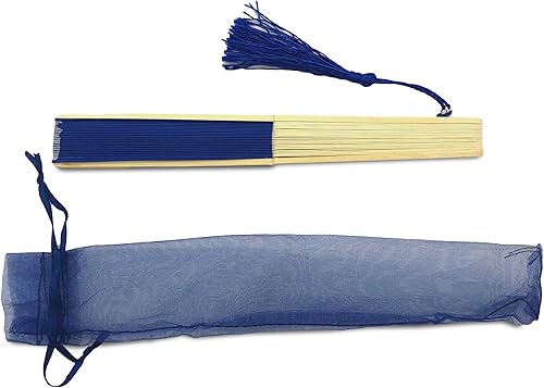 Miniatura 16 de FANSOF.FANS Abanico de mano plegable de mano de tela con borla de grado A, varillas de bambú para mujeres y niñas, fiesta de verano, eventos, Azul