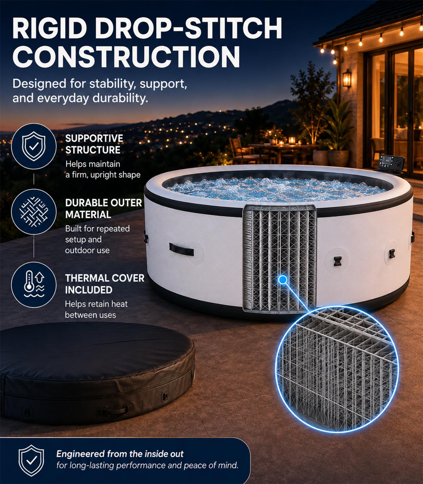 Spa Gonflable Chauffant 150 Jets et LED pour Jardin