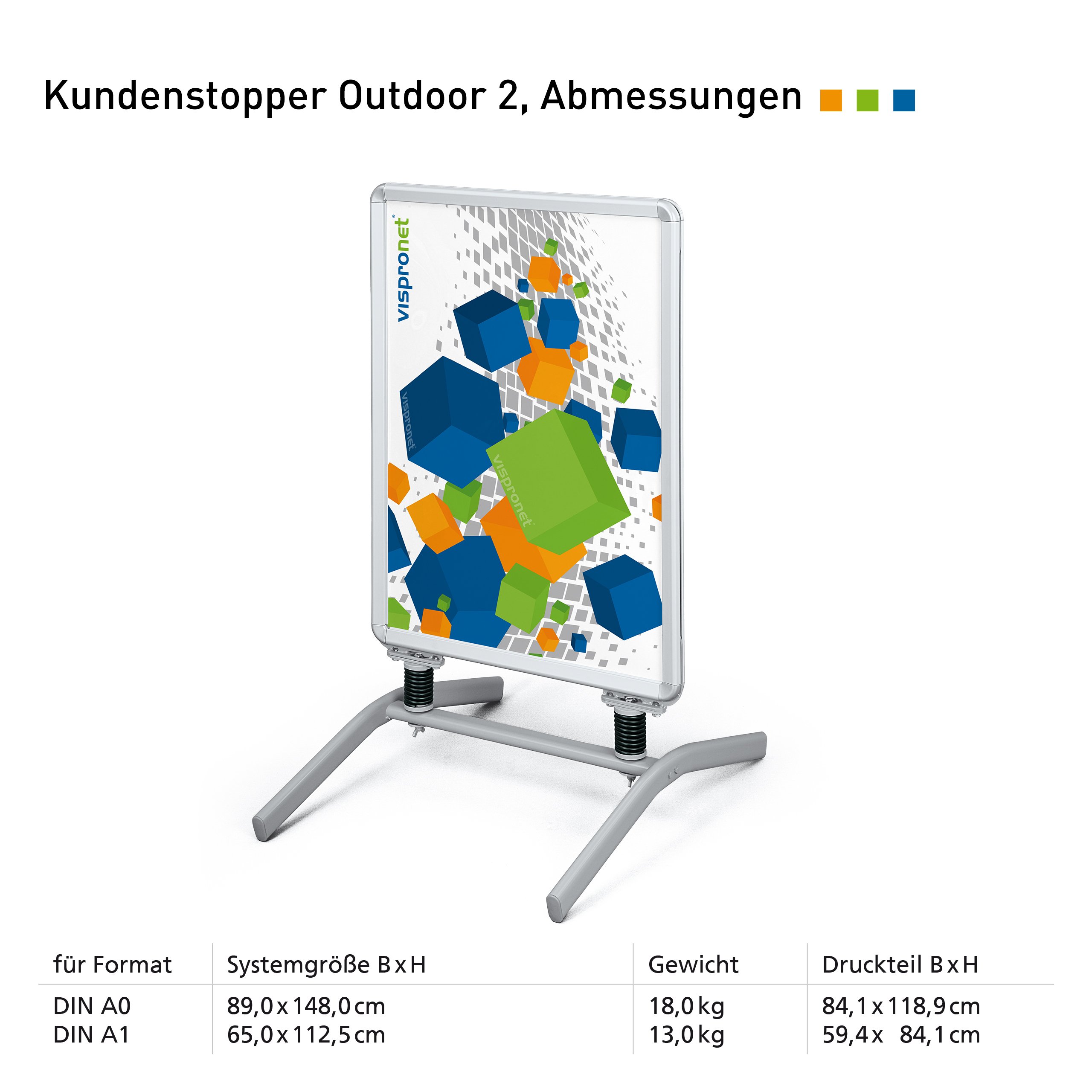 Plakatständer DIN A1 | ✓ Kundenstopper | ✓ Werbetafel | ✓ Gehwegaufsteller Outdoor 2 (mit Alu-Klemmrahmen & Stahlfedern) von Vispronet®