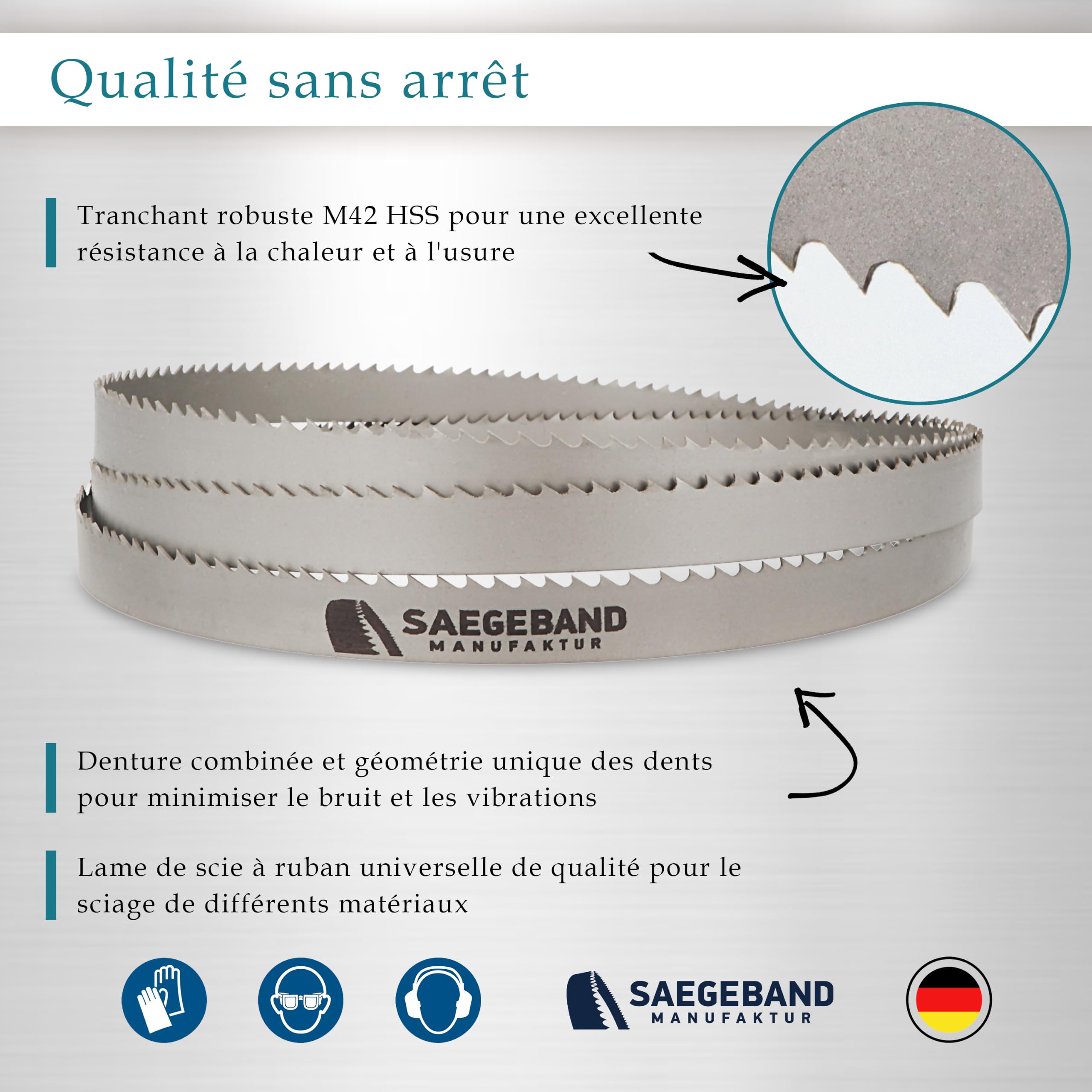 Lot de 3 lames de scie à ruban M42 HSS bimétallique 2130 x 20 x 0,9 mm avec 8/12 dpp