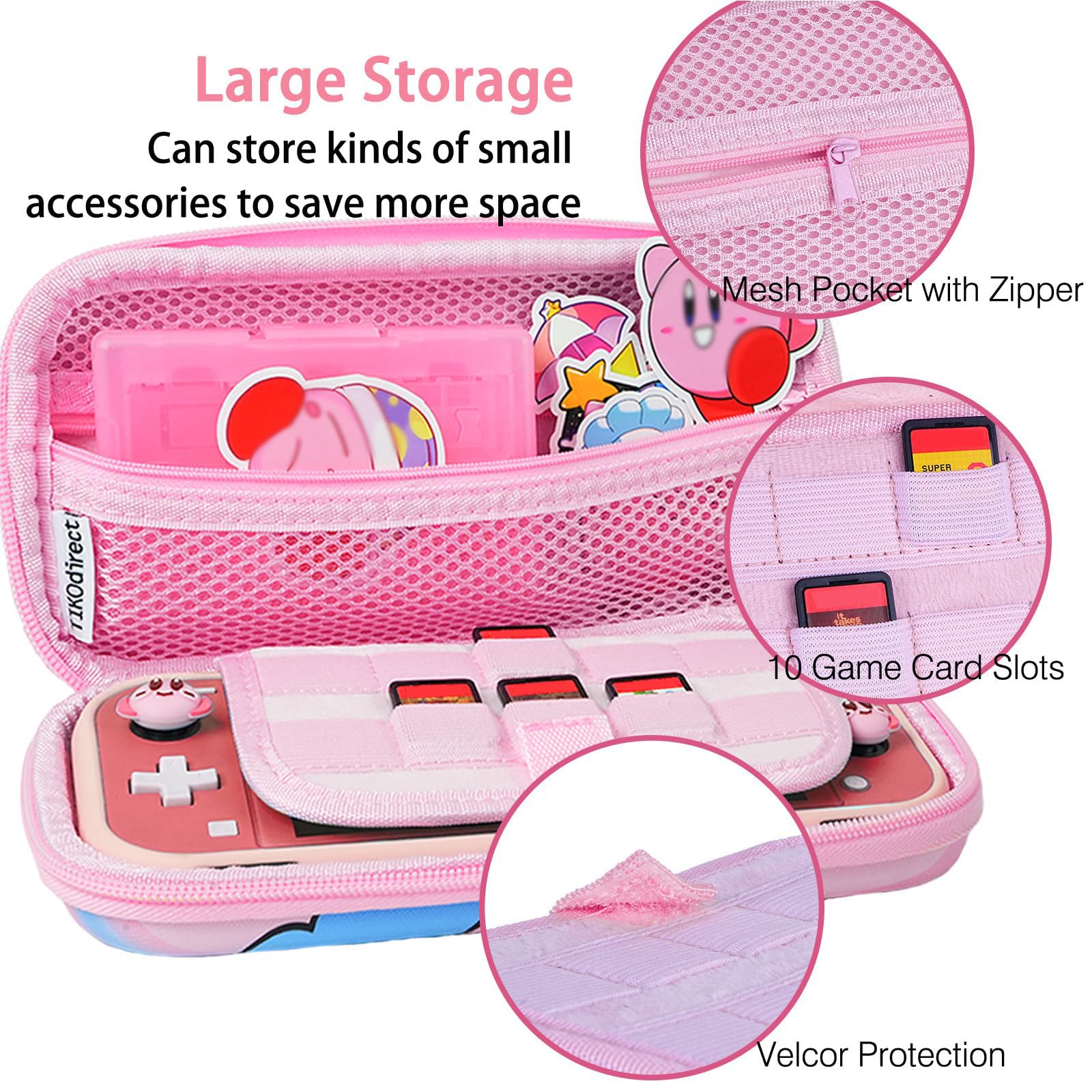 TIKOdirect Tragetasche für Switch Lite, hübsche stoßfeste tragbare Reisetasche mit weicher Schutzhülle, Displayschutzfolien, niedlichen Daumengriffkappen und Spielkartenetui, rosa Regenbogen