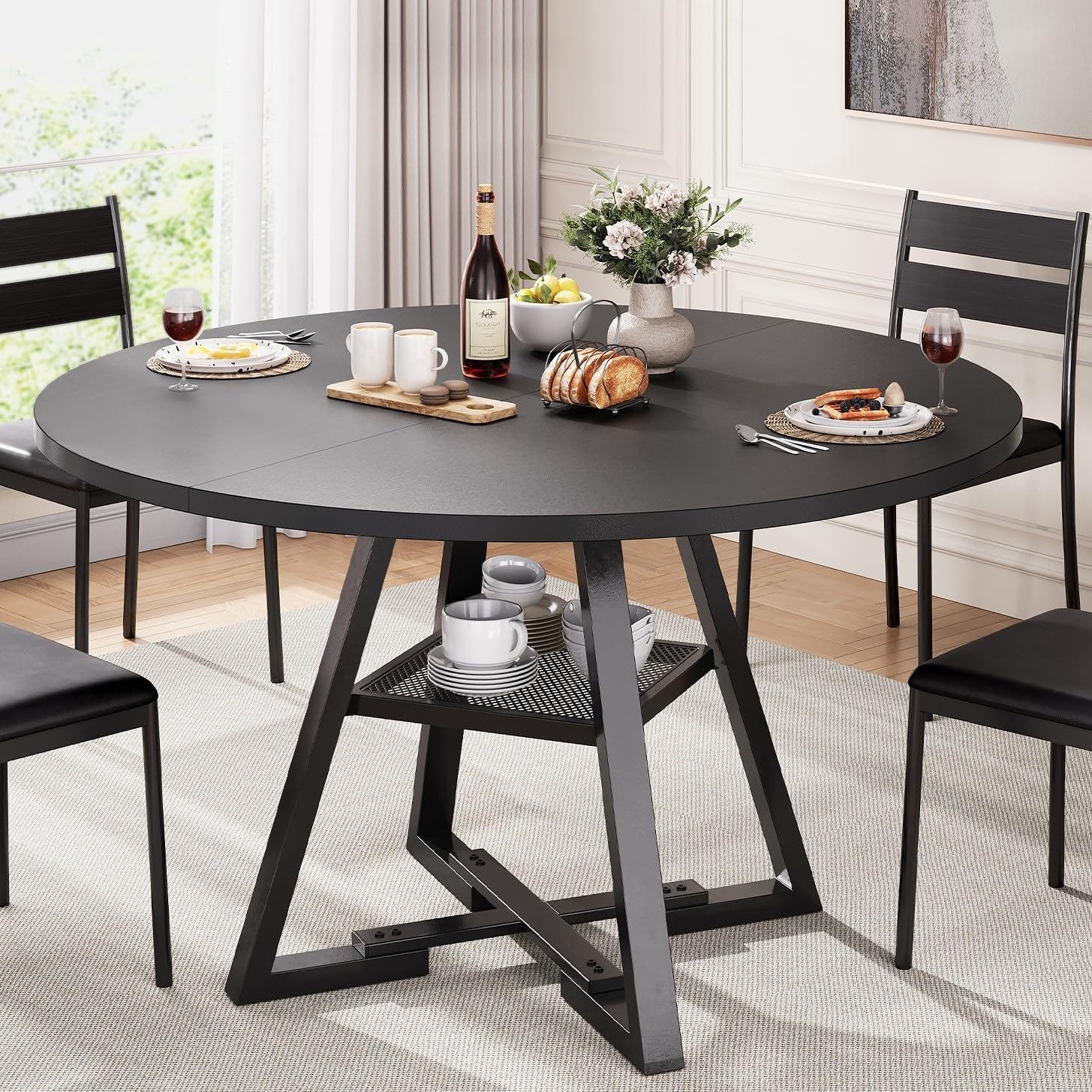 Amazon.com - Black Round Dining Table for 6 - Modern Circle 51 Inch Large Room Kitchen Dinning ...
