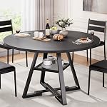 Round Dining Table for 2-4, Kitchen Dining Room Circle Dinner Pedestal Table, Space Saving Wood Kitchen & Dining Room Furniture (Black, 42In)