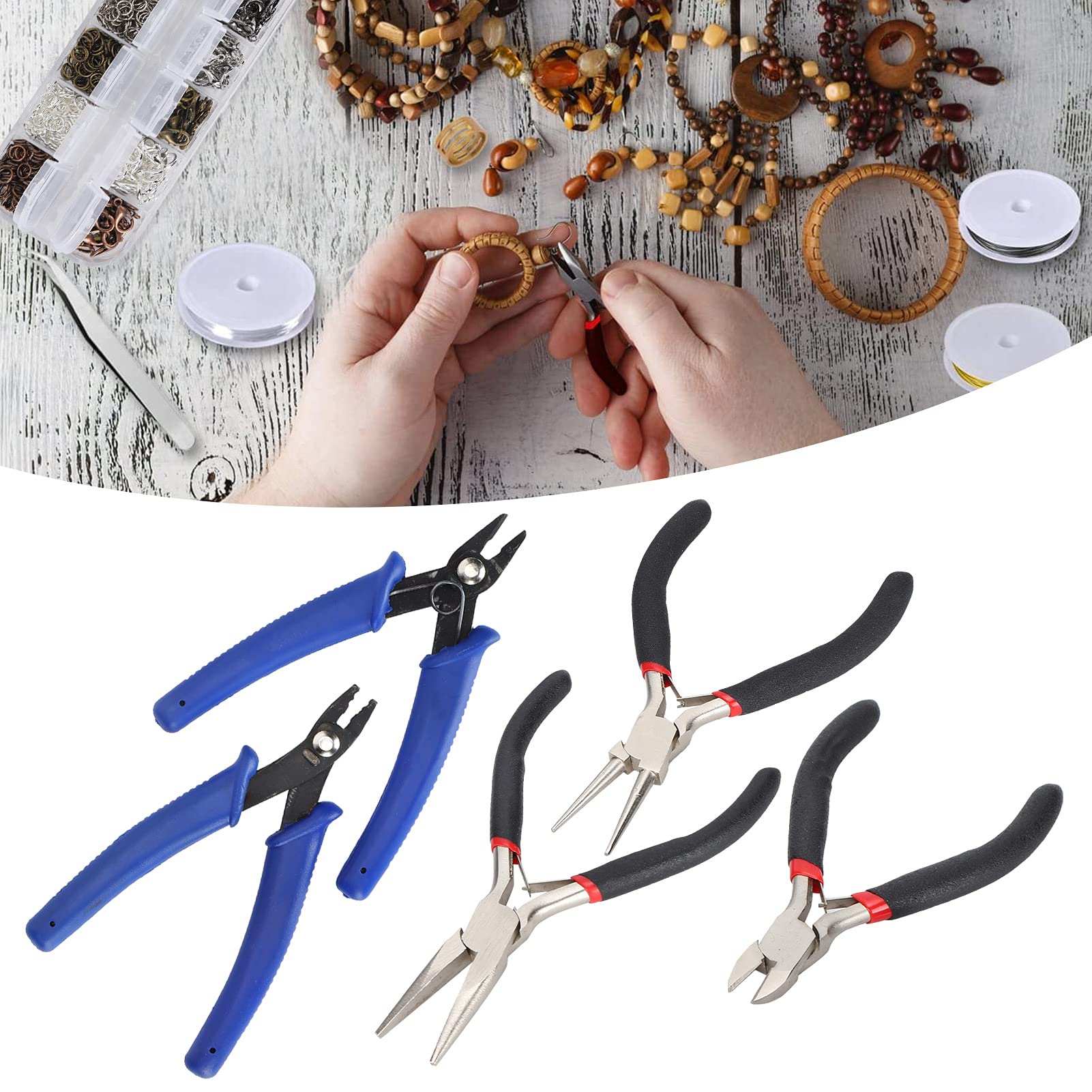 Set di pinze per gioielli, set di 5 pinze professionali per gioielli con borsa degli attrezzi, ideali per la creazione di gioielli, riparazioni e artigianato fai da te, include ago in tessuto naso,